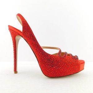 Unworn VALENTINO Ruby Red Crystal Encrusted Platform Sling Heel Sandal Pumps 36